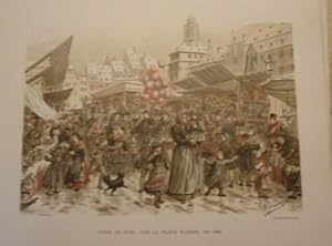 GRAVURE 1894 DE SCHWEITZER STRASBOURG FOIRE DE NOËL SUR LA PLACE KLEBER EN 1859