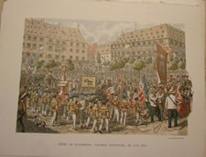 GRAVURE DE 1894 STRASBOURG FETES DE GUTENBERG CORTEGE INDUSTRIEL 25 JUIN 1840