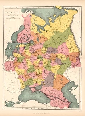 1881 Antique Color Map of Russia