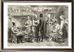 Various Types of Swedish People and Costumes inside a Swedish House,1881 Antique Print