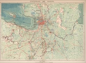 1881 Antique Color Map of St Petersburg