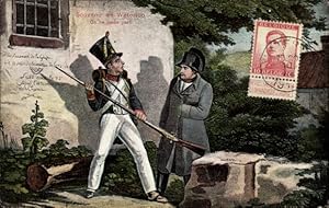 Künstler Ansichtskarte / Postkarte Napoleon Bonaparte, Kaiser Napoleon I., Soldat mit Bajonett