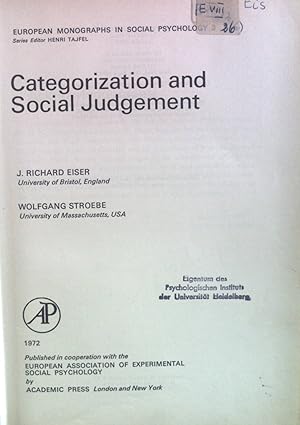 Imagen del vendedor de Categorization and Social Judgement. European Monographs in Social Psychology. a la venta por books4less (Versandantiquariat Petra Gros GmbH & Co. KG)