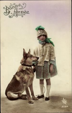 Ansichtskarte / Postkarte Glückwunsch Neujahr, Mädchen und Schäferhund, Freundschaft