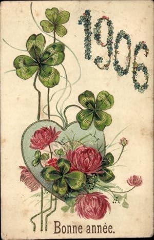 Präge Ansichtskarte / Postkarte Glückwunsch Neujahr 1906, Blumen, Glücksklee