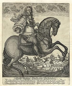 Gesamtansicht mit der Belagerung im Jahre 1683; im Vordergund Reiterporträt von Ernst Rüdiger von...