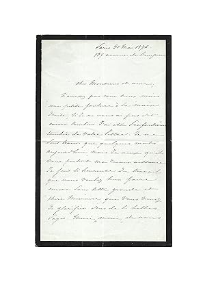 Longue et précieuse lettre de la nièce dAlphonse de Lamartine (décédé deux ans plus tôt) en reme...