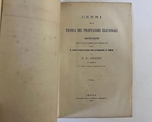 Bild des Verkufers fr Cenni sulla teoria dei propulsori elicoidali. Dissertazione zum Verkauf von Coenobium Libreria antiquaria