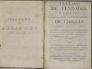 Bild des Verkufers fr Tratado de vendages, y apositos para el uso de los colegios de cirurgia ilustrado con 10 laminas, en que se manifestan los apositos necesarios  cada operacion, tanto separados, como aplicados con sus correspondientes vendages para la mas facil inteligencia de los principiantes. zum Verkauf von Antiquariat Franz Siegle