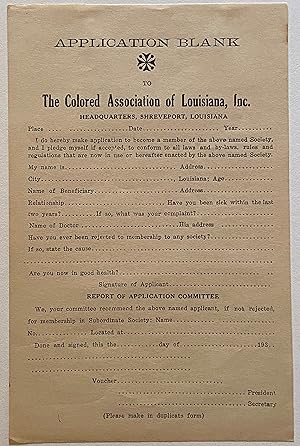 The Colored Association of Louisiana, Inc. Blank Application