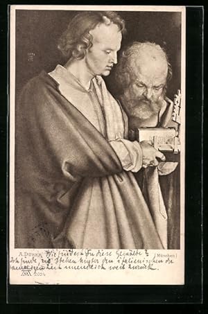 Bild des Verkufers fr Ansichtskarte Johannes, Petrus blicken gemeinsam in die Bibel zum Verkauf von Bartko-Reher