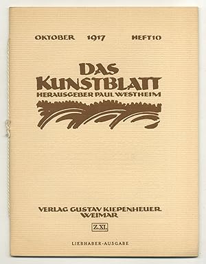 Bild des Verkufers fr Das Kunstblatt - Heft 10, Oktober 1917 zum Verkauf von Between the Covers-Rare Books, Inc. ABAA