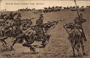 Künstler Ansichtskarte / Postkarte Deutsche Ulanen verfolgen französische Artillerie