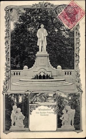 Bild des Verkufers fr Ansichtskarte / Postkarte Wiesbaden in Hessen, Gustav Freytag Denkmal zum Verkauf von akpool GmbH