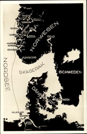 Landkarten Ansichtskarte / Postkarte Reiseweg in den Hardanger und Sognefjord Norwegens, Schweden...