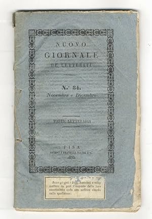 NUOVO giornale de' letterati. N. 84: novembre e dicembre 1835. [Parte prima: letteraria, scienze ...
