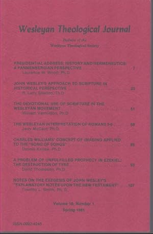 Seller image for WESLEYAN THOLOGICAL JOURNAL Volume 16, Number 1, Spring 1981 for sale by Neil Shillington: Bookdealer/Booksearch