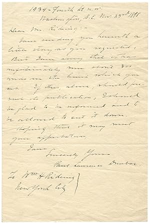 Autograph Letter Signed ("Paul Laurence Dunbar") to editor William Henry Rideing