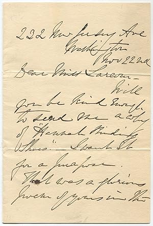 Seller image for Autograph Letter Signed ("Grace Greenwood") to Lucy Larcom for sale by Between the Covers-Rare Books, Inc. ABAA