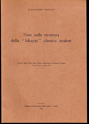 Imagen del vendedor de Note sulla struttura della "hikayat" classica malese Estratto dagli Annali dell'Istituto Universitario Orientale di Napoli Nuova serie, volume XII a la venta por Libreria Tara