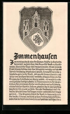 Seller image for Ansichtskarte Immenhausen, Wappen und Geschichte der Stadt for sale by Bartko-Reher