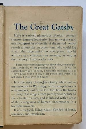 Bild des Verkufers fr The Great Gatsby (With Partial Original Dustjacket) zum Verkauf von APPLEDORE BOOKS, ABAA