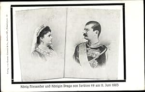 Ansichtskarte / Postkarte Porträt König Alexander von Serbien, Königin Draga, Trauerkarte zum Tod...