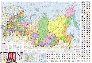 Karta mira / karta Rossii (v novykh granitsakh) s flagami skladnaja