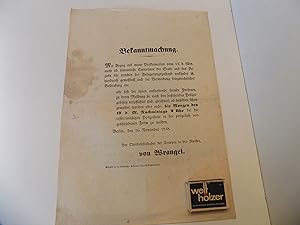 Bekanntmachung (die polizeiliche Anmeldung aller fremden Personen betreffend) vom 16. November 1848.