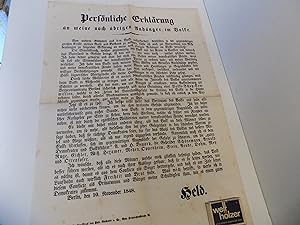 Bild des Verkufers fr Persnliche Erklrung an meine noch brigen Anhnger im Volke. Plakat vom 10. November 1848. zum Verkauf von Antiquariat Rolf Bulang
