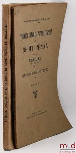 Bild des Verkufers fr PREMIER CONGRS INTERNATIONAL DE DROIT PNAL TENU  BRUXELLES (26-29 juillet1926), Rapports prparatoires zum Verkauf von La Memoire du Droit