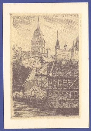 Bild des Verkufers fr AK Knstlerkarte, Kupferradierung, Alt Detmold, Teilansicht, ungelaufen zum Verkauf von GAENSAN Versandantiquariat