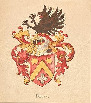 [Heraldic coat of arms] Coloured coat of arms of the Bouvy family, family crest, 1 p.