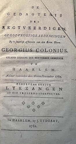 Rare book Haarlem Theology 1782 | De gedagtenis des regtveerdigen of godvrugtige bedenkingen (.) ...