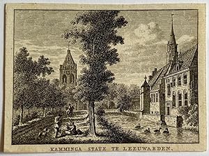 Antieke prent Friesland: Kamminga State te Leeuwarden.