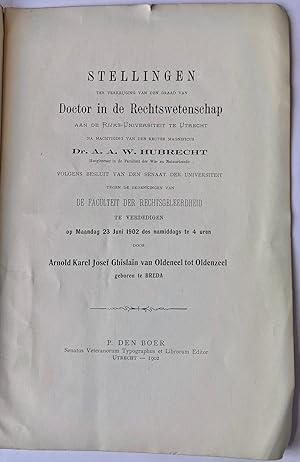 Dissertations 1902 | Stellingen [.] Utrecht P. den Boer 1902, 11 p.