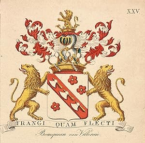 [Heraldic coat of arms] Coloured coat of arms of the Boucqueau van Villeraie family, family crest...