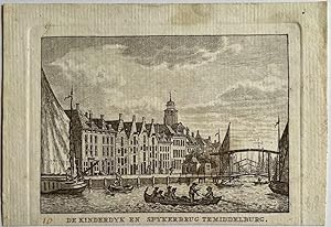 Antieke prent Zeeland: De Kinderdyk en Spykerbrug te Middelburg.