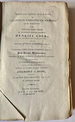 Dissertation 1835 | Dissertatio juridica inauguralis Callistrati jurisconsulti scriptis, quae sup...