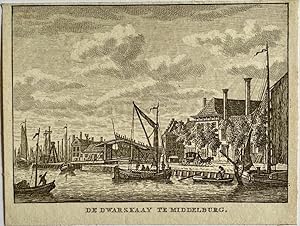 Antieke prent Zeeland: De Dwarskaay (Dwarskaai) te Middelburg.