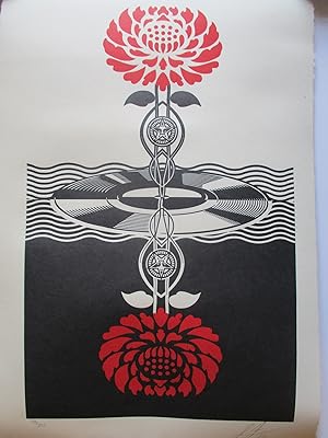 Post Punk Flower / Red and Black; (Signed by artist Shepard Fairey)