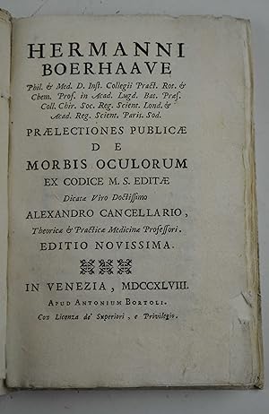 Bild des Verkufers fr Praelectiones publicae de Morbis Oculorum. Editio novissima. zum Verkauf von Studio Bibliografico Benacense