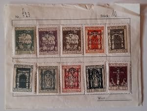 Blatt mit 10 Marken Poste di Fiume mit Aufdruck Regno d`Italia Werte 5,10,15,20,25,30,50,60 cente...