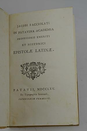 Bild des Verkufers fr In patavina Academia professoris emeriti es historici Epistolae latinae. zum Verkauf von Studio Bibliografico Benacense