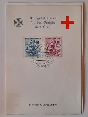 Gedenkblatt "Kriegshilfswerk für das Deutsche Rote Kreuz" mit 2 Briefmarken Deutsches Reich Böhme...