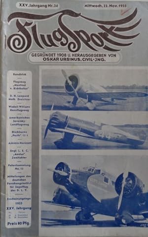 FlugSport (1933). Illustrierte technische Zeitschrift und Anzeiger für das gesamte Flugwesen.