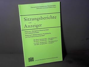 Seller image for Sitzungsbericht und Anzeiger der Mathematisch-naturwissenschaftlichen Klasse, 208.Band, Jahrgang 2001. ---- Abt. I: Biologische Wissenschaften und Erdwissenschaften. Abt.II: Mathematische, Physik. u.Technische Wissenschaften. for sale by Antiquariat Deinbacher