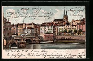 Lithographie Metz, Georgenbrücke et Segolenakirche
