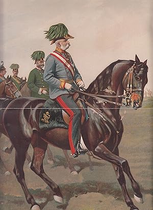 Der Kaiser mit Gefolge zu Pferd. Porträt zu seinem Geburtstag.
