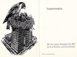 Seller image for Neujahrswunsch (Vogelschutzjahr. Mit den Besten Wnschen fr 1979 Dr.R.A.Winkler und Frau Elfriede). Holzstich von Jaroslav Lukavsky, Prag. for sale by Antiquariat Heinz Tessin